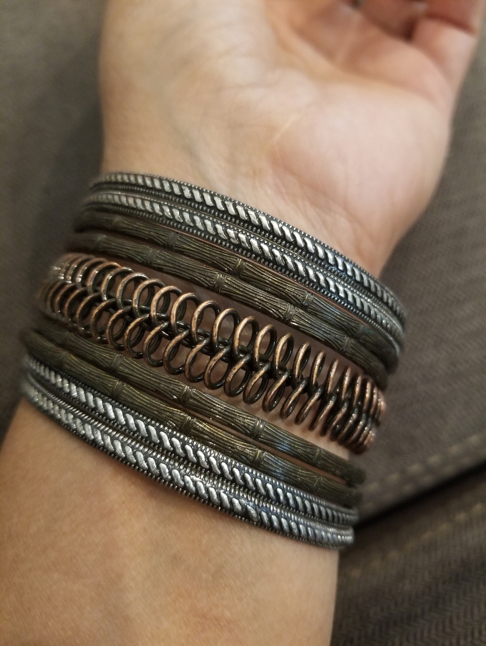 Multi Bangle Stacked Bracelet Mixed Metal Tribal Style Southern Cowgirl